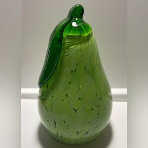 Hand Blown Green Glass Pear Figurine Art Glass Decor